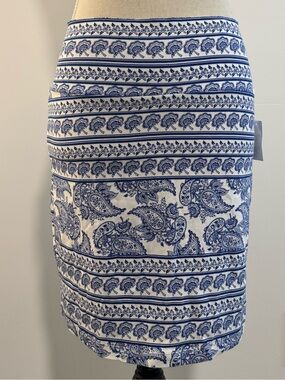 NWT Charlotte Russe Blue & White Paisley Shabby Chic Mini Skirt Size L